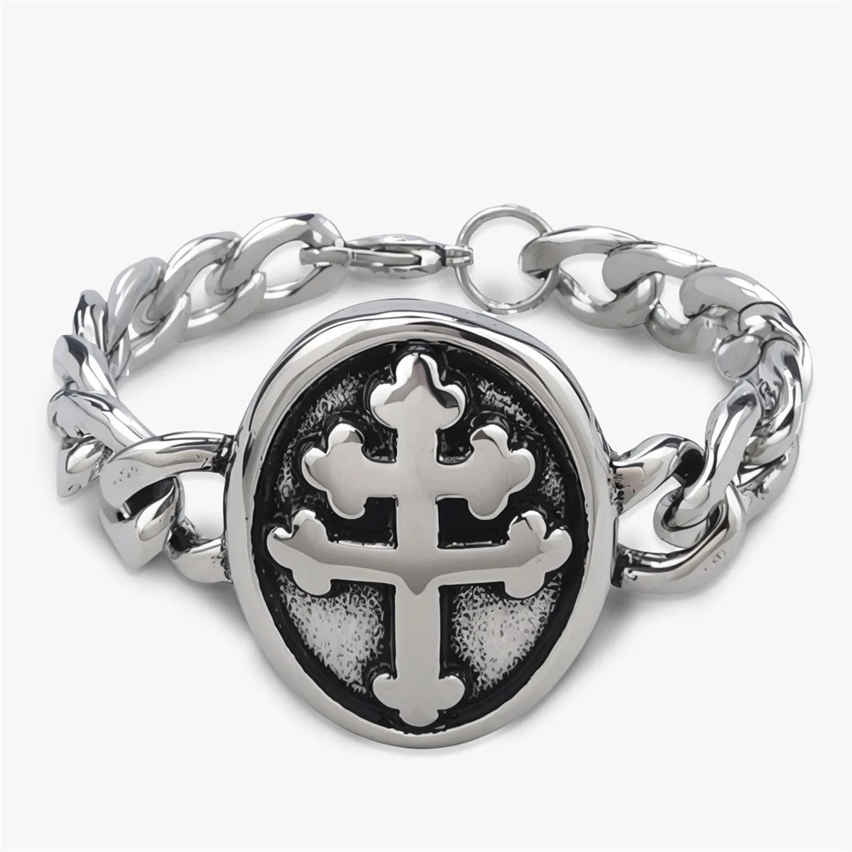 Vintage Men's Stainless Steel Bracelet Gothic Skull Celtic Knot Cross Cuban Chain Woven Braid Street Style Jewelry Gift