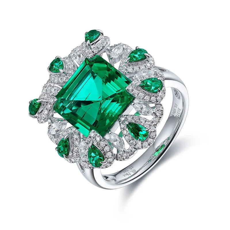 Gemfiori Luxury Jewelry maker Custom Jewelry Ring 18k Gold Ring with Lab Grown Emerald CVD Diamond from Shenzhen factory