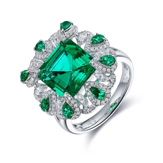 Gemfiori Luxury Jewelry maker Custom Jewelry Ring 18k Gold Ring with Lab Grown Emerald CVD Diamond from Shenzhen factory