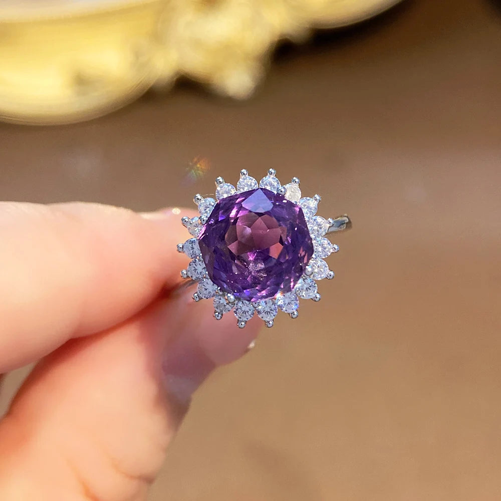 Gioiellieri Natural Amethyst Ring with 925 Sterling Silver for Women February Birthstone Purple Gemstone Fine Jewelry Wedding Anniversary