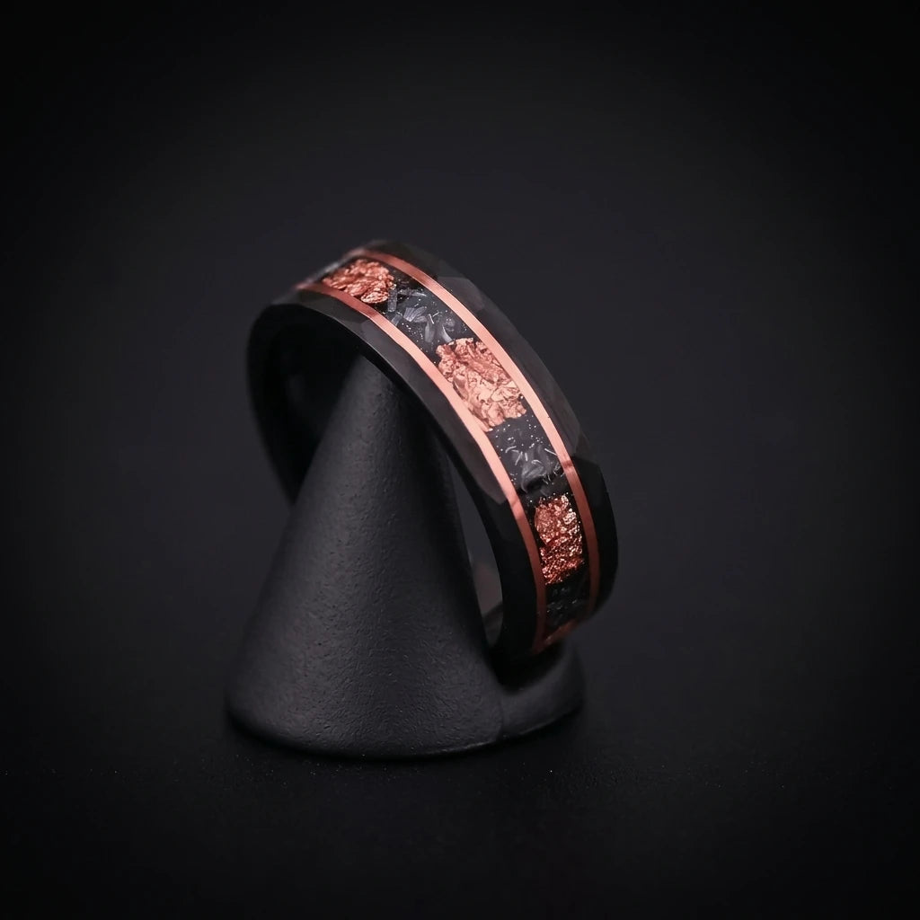 Tempusort Fashion Jewelry 8mm Black Hammer Pattern Tungsten Carbide Ring for Men Wedding Anniversary Gifts Wholesale