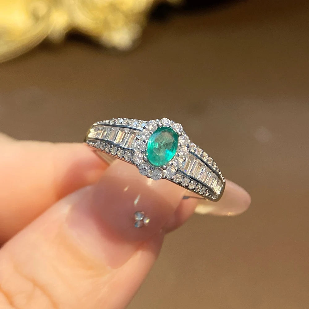 Gioiellieri Natural Green Emerald Ring with 925 Sterling Silver for Women May Birthstone Fine Jewelry Vintage Style Wedding Engagement Party