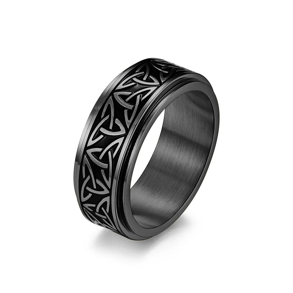 REBEL OAHLAN Fashion Jewelry 8mm Viking Triangle Knot Rotatable Stainless Steel Rings for Men Women Anniversary Party Gifts