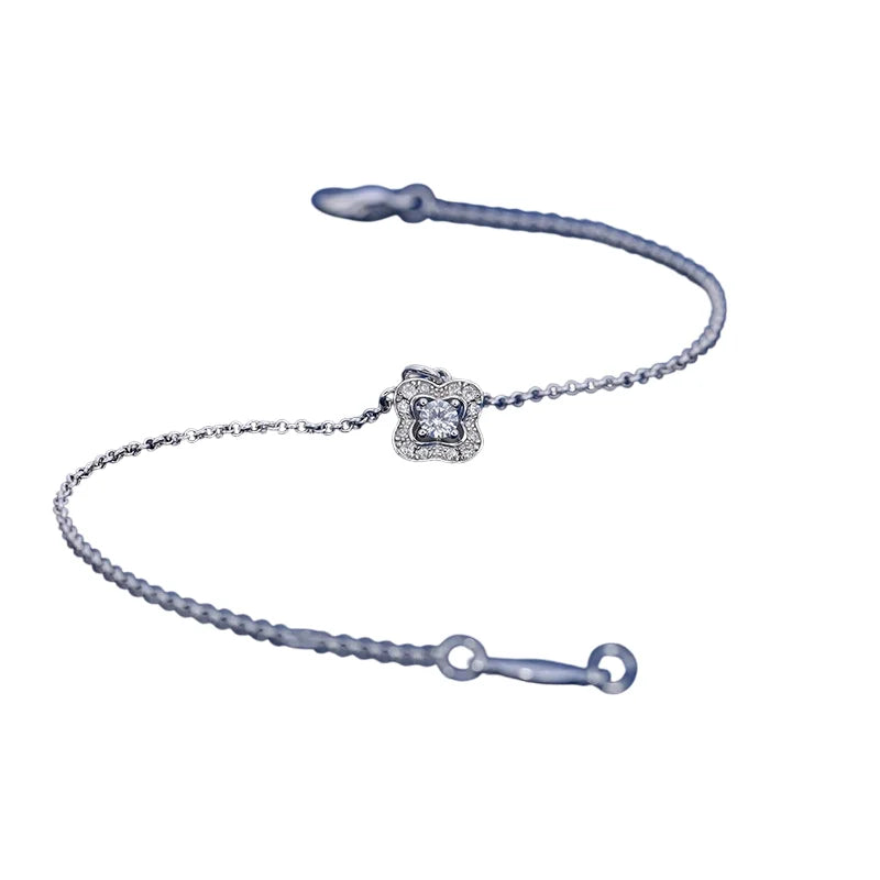 MuShan Jewelry Factory New Women's Silver Camellia Bracelet Pure Silver Gold-plated Four-flower Small Pendant  Set with Diamonds