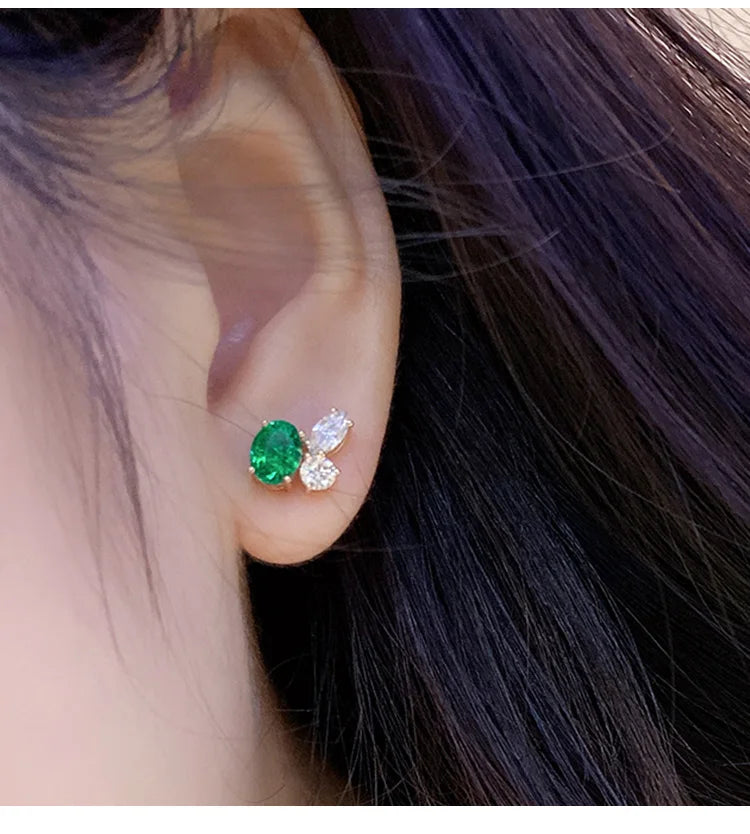 Gemfiori Anster Fine Jewelry 18k Gold White Simulated Diamond 1.472 Ct Lab Emerald Stud Earrings for Gift
