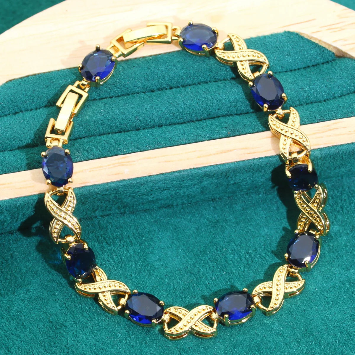 XOTICA Exquisite Blue Zircon Bracelet Earrings Necklace Pendant Ring Set Gold Color Women's Wedding Jewelry for Parties Made of Alloy