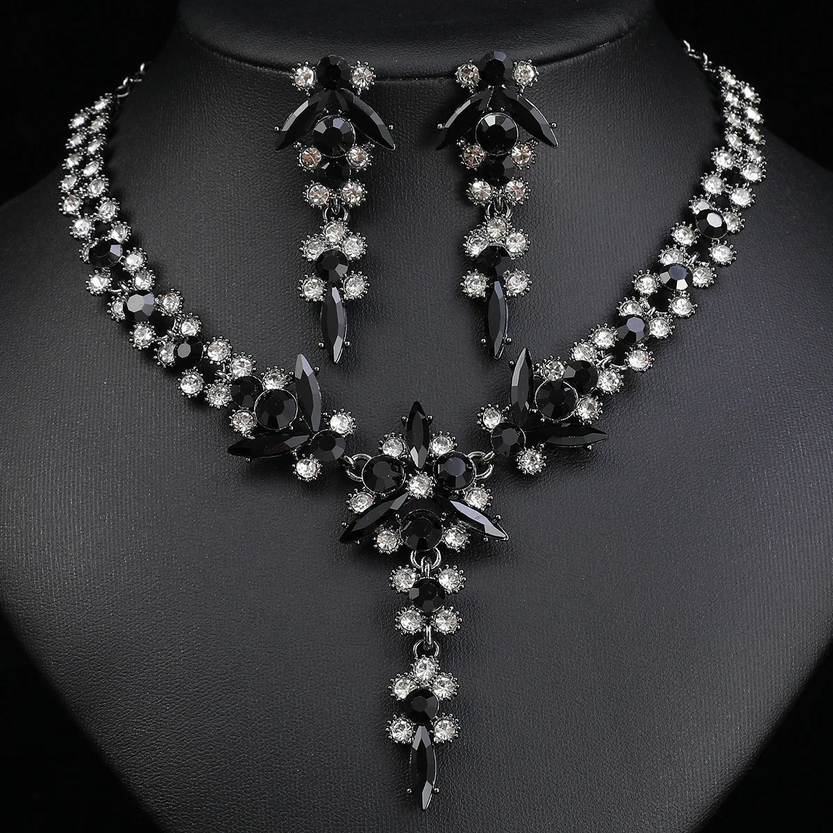 Crystal Rhinestone Geometric Bridal Necklace & Earrings Set | Wedding Banquet Fashion Jewellery | 6 Colours