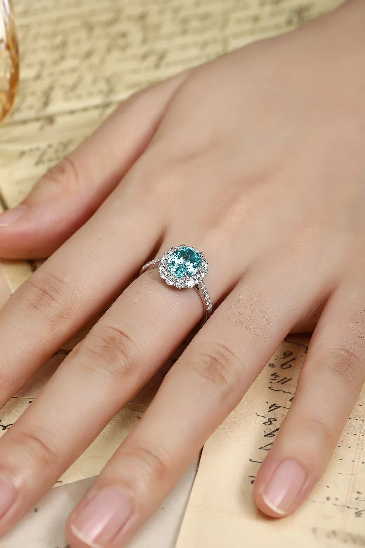 Gemfiori Exquisite IGI Certified Wedding Ring with Lab Grown Diamond PT950 Platinum Paraiba for Engagement Jewelry