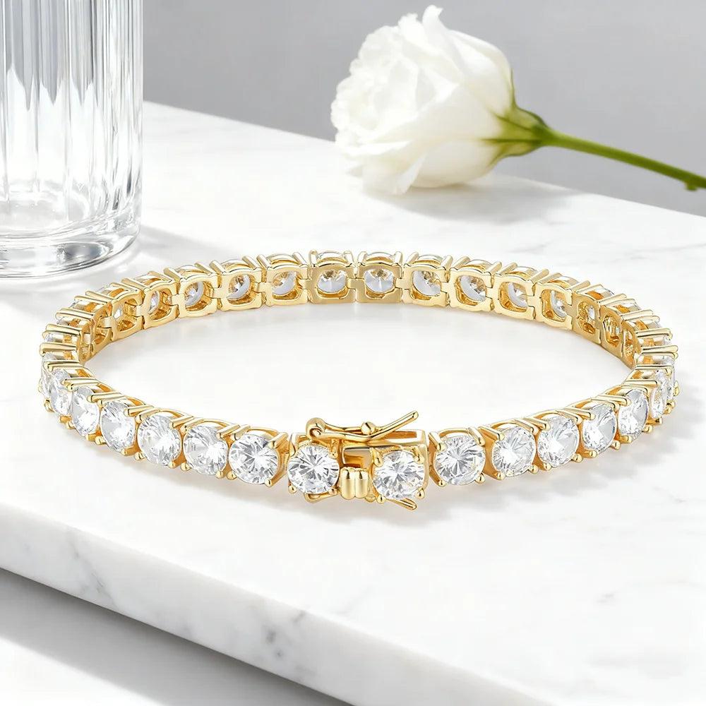 Minimalism 2mm-6mm Hip Hop Fine Jewelry Silver Gold Plated Cubic Zirconia Tenis Bracelets for Men