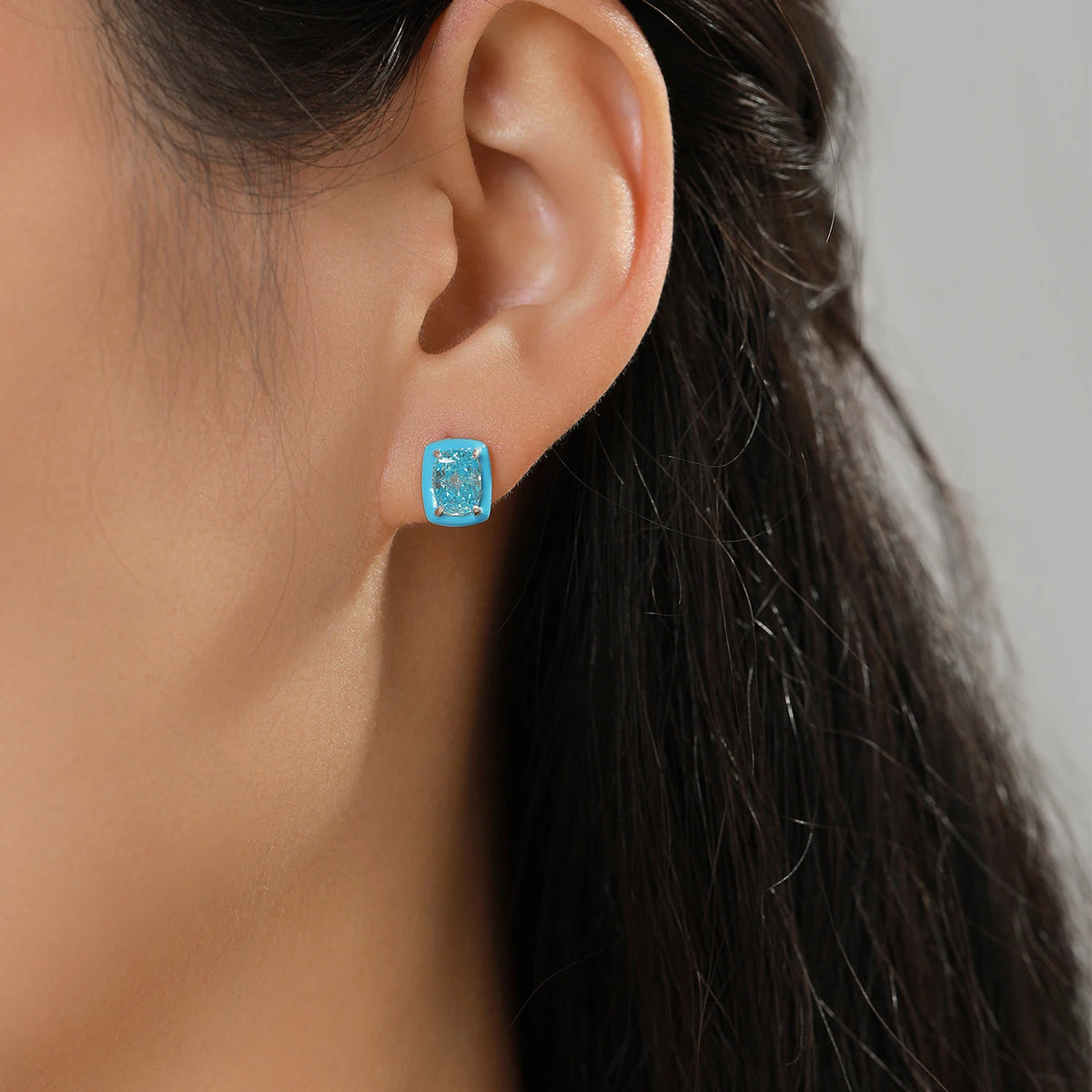 Multicolor Enamel Earrings 925 Sterling Silver Luxury Heart Oval Crushed Ice Cut CZ Stud Earrings for Women Fine Jewelry