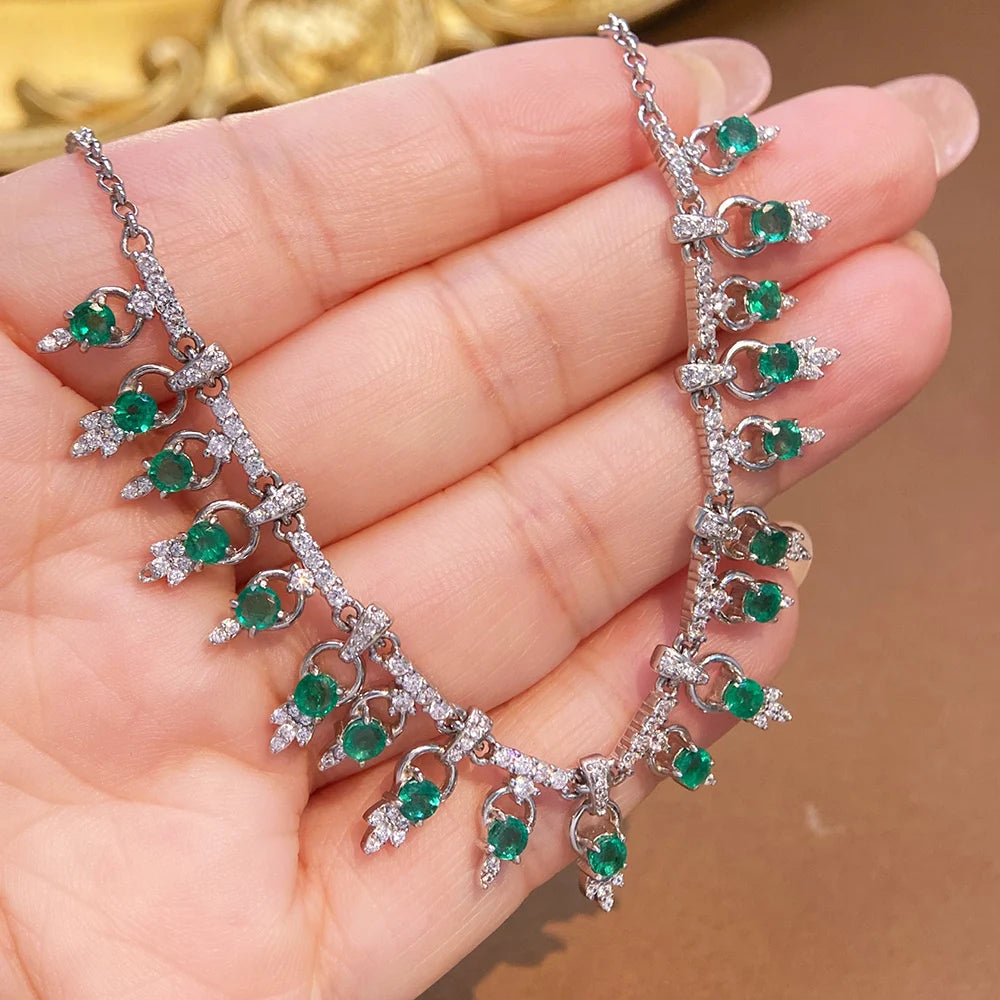 Gioiellieri Hot Popular Vintage 925 Silver Emerald Pendant Necklace New Fashion Classic Style Unisex Gift