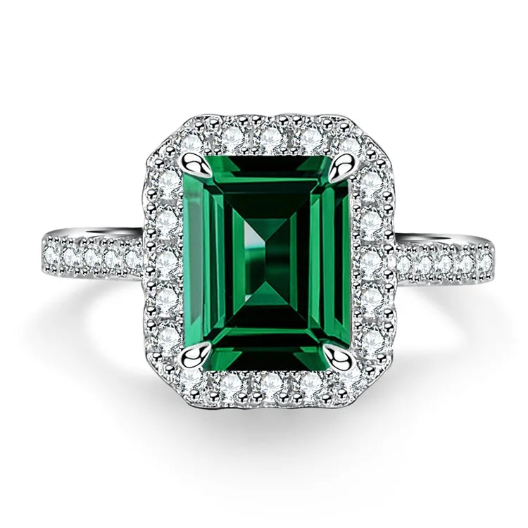 Elegant Women 925 Sterling Silver Emerald 5A 8A Cubic Zirconia Ring Promise Wedding Rings Custom Jewelry Manufacturing OEM/ODM
