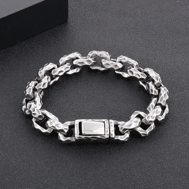 KALEN Men Retro Style Stainless Steel Pitted Surface Square Links Bracelets