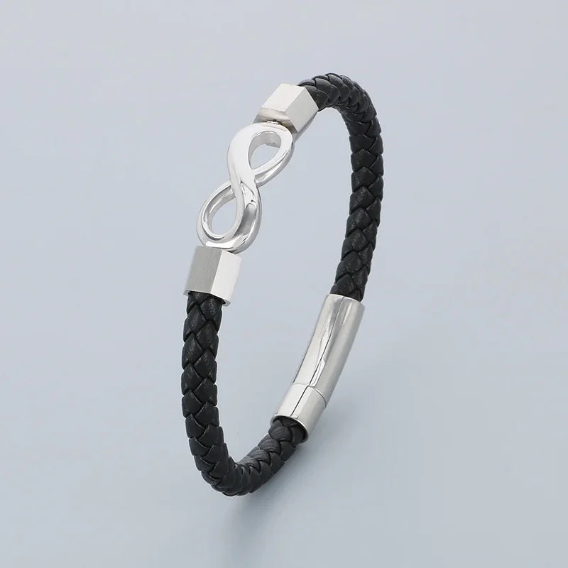 REBEL 210mm Vintage Stainless Steel&Cowhide Infinity Mark Bracelet