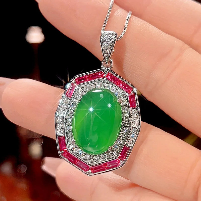 Gemfiori New Hot Selling High-quality Jewelry Simulation Green Chalcedony Zircon Retro Light Luxury Set