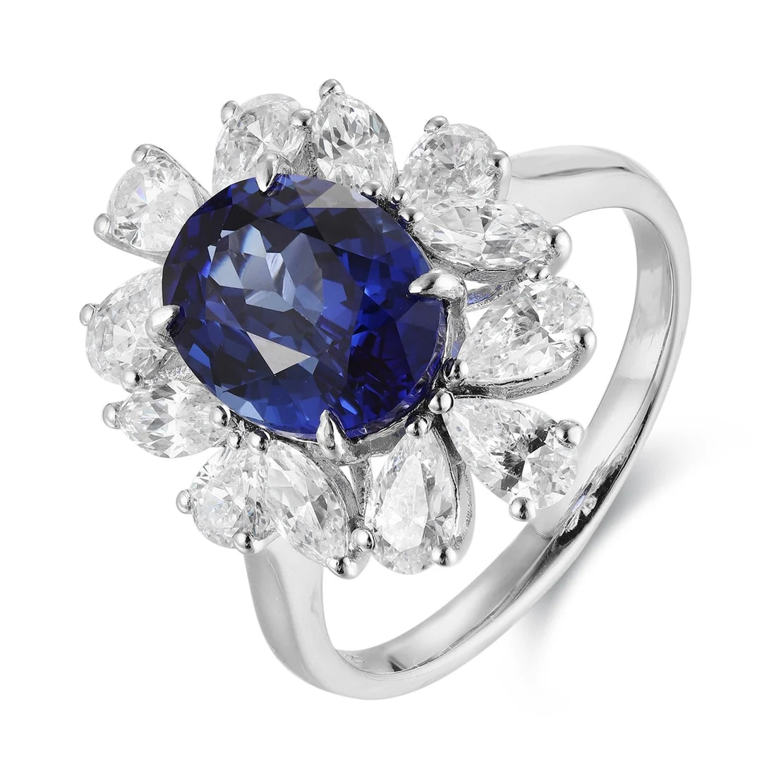Gemfiori Jewelry Trendy High Quality S925 Silver Cultivated Sapphire Ring Unisex Engagement Ring for Wedding Party or Gift