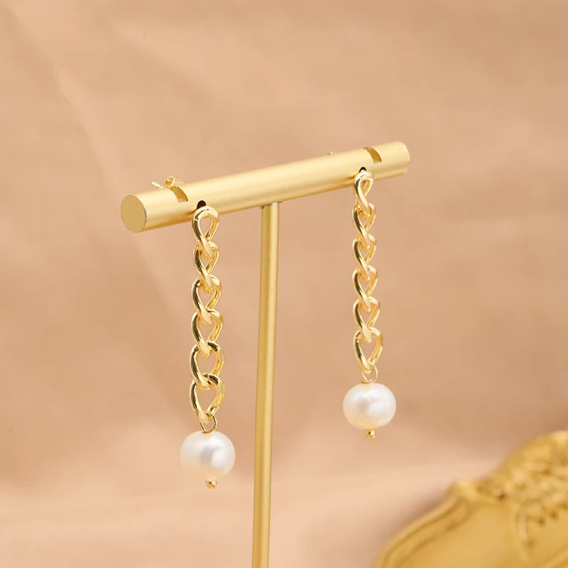 Natural Freshwater White Pearls  Wholesale Fashion Jewelry Earrings Luxury 18k Gold Plating Hoop Earrings