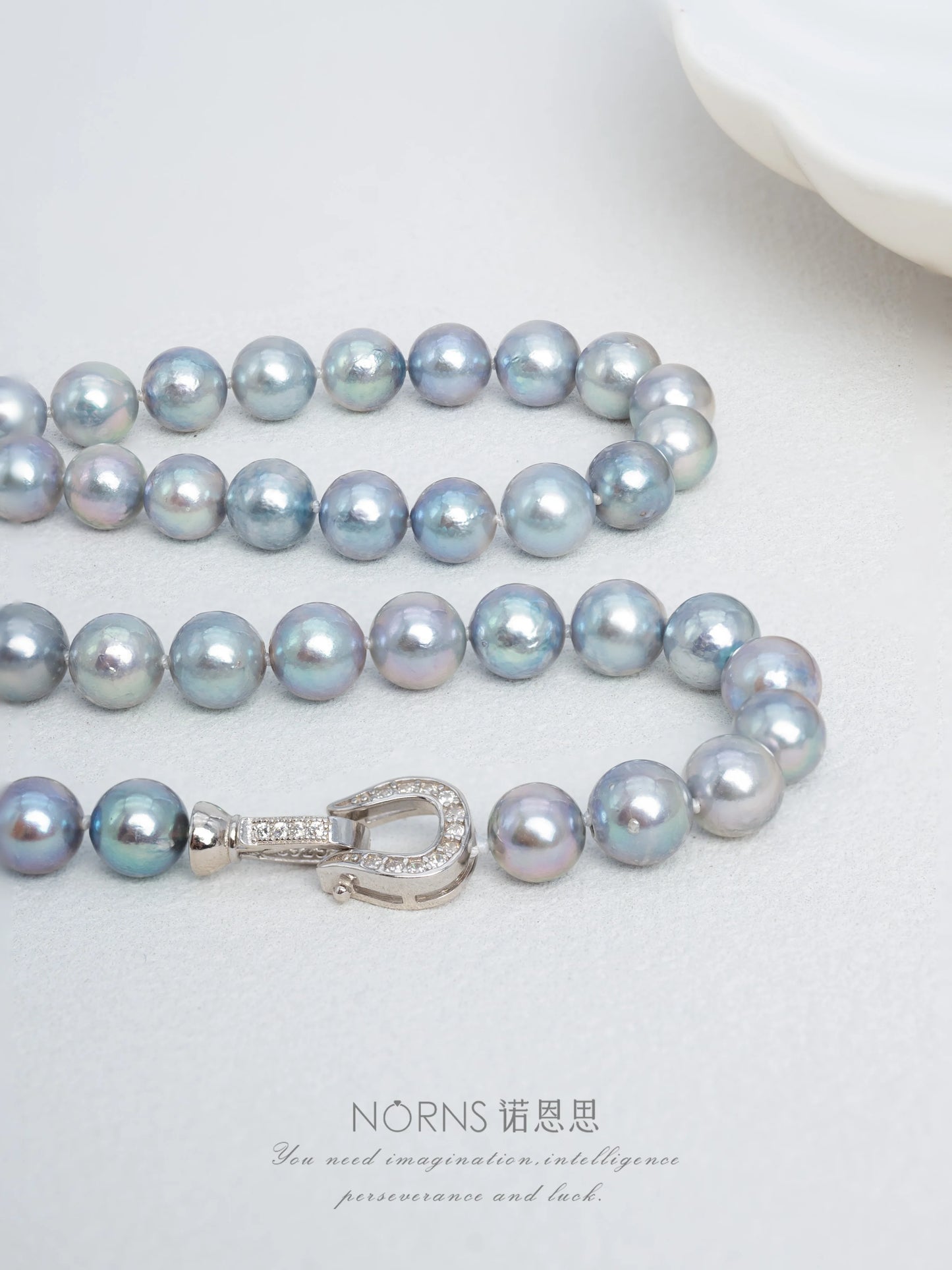 Akoya Blue-gray Seawater 7.5-8mm Pearl Necklace for Women Christmas Gift Necklace