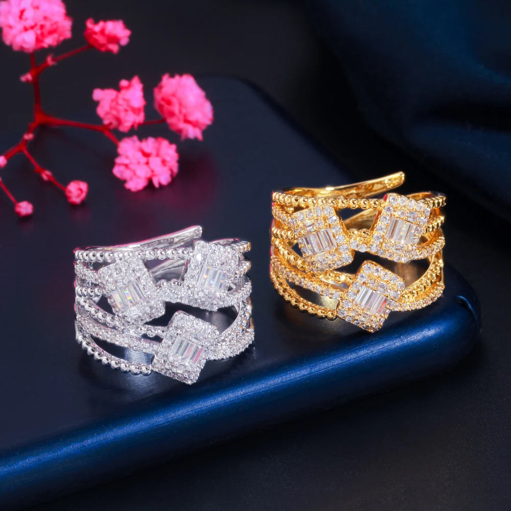 S&S Emerald Cut CZ Adjustable Ring – Gold & Silver Plated – Collection