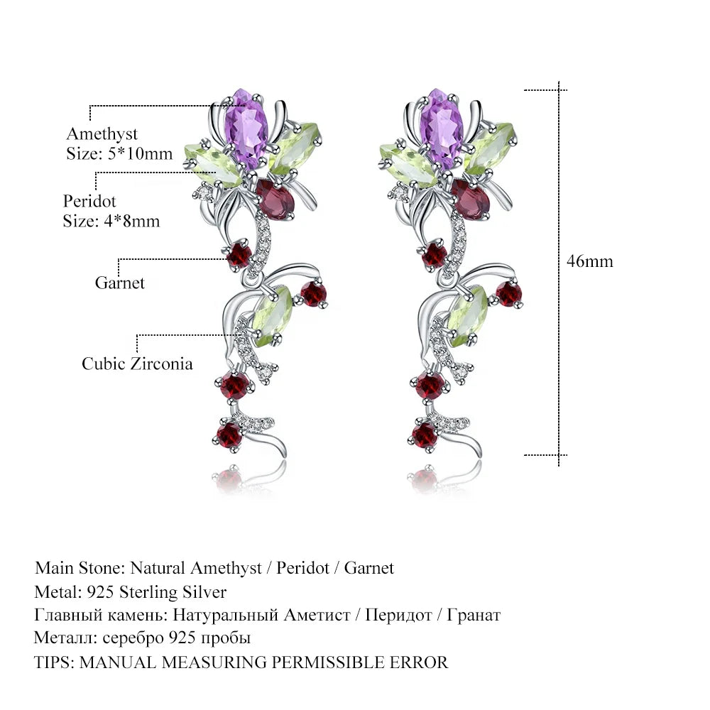 ArtistA K569 Abiding Customized Multi-Gemstone Natural Peridot Garnet Amethyst 925 Silver Jewelry Sets for Women Evening Party