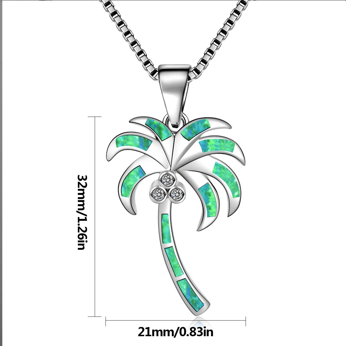 Tropical Vibes Green Opal Christian Copper Sweater Chain Necklace | TikTok Viral Coconut Tree Pendant for Women