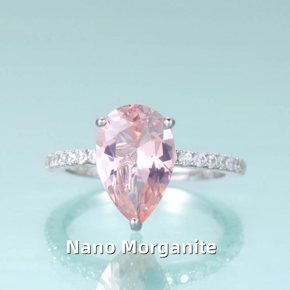 Gemfiori KH067 Abiding Manufacturers Direct Sale 925 Sterling Silver Pear 8*12MM Sky Blue Nano Morganite Rainbow Quartz Solitaire Ring