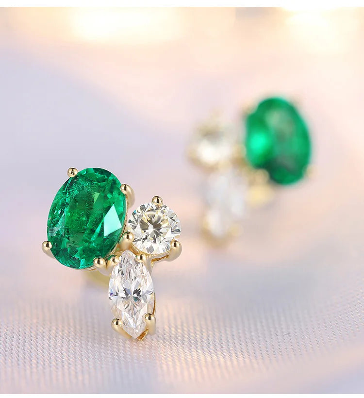 Gemfiori Anster Luxury Jewelry 14k Gold White 1.1 Ct Lab Grown Cvd Vvs Diamond Lab Emerald Stud Earrings for Gift
