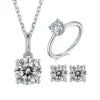 ArtistA Modern Minimalist Style 925 Silver Moissanite Necklace Ring Earrings Solitaire Jewelry Set for Fashionable Everyday Workwear