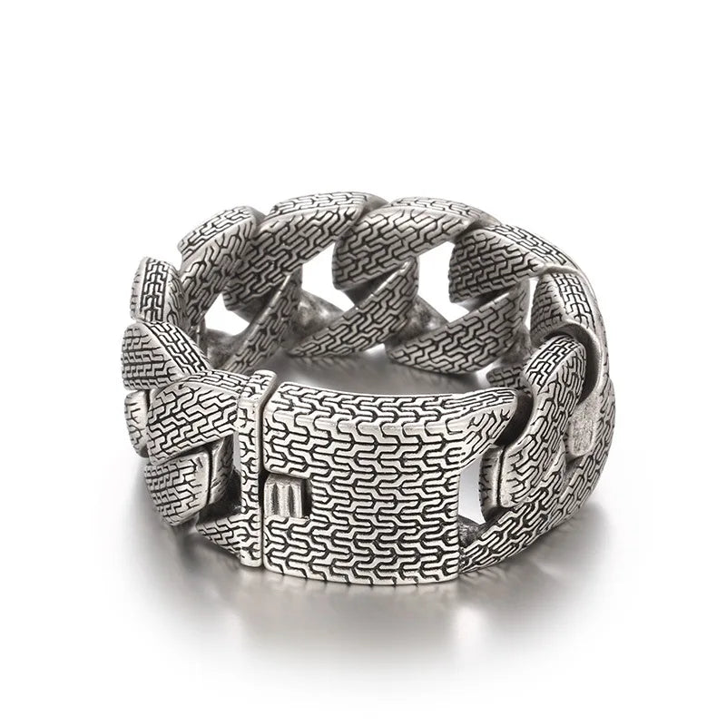 Unique Trendy Men's Luxury Distressed Antique Silver and Gold 31mm Thick Stainless Steel Chain & Link Bracelet-Gift