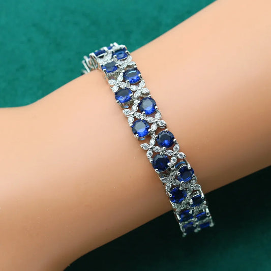 Gemfiori 2022 New for Women 925 Silver Stamped Jewelry Bracelet Blue Zirconia Bracelets Accessories Wedding Party Gift