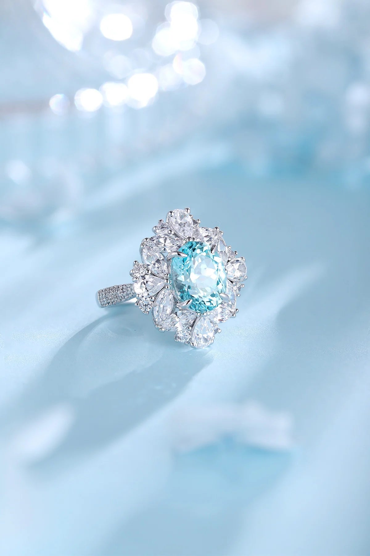 Gemfiori S925 Silver Cultivated Paraiba Ring Main Stone: 6.33CT Side Stones:6.27CT Weight: 7.92g
