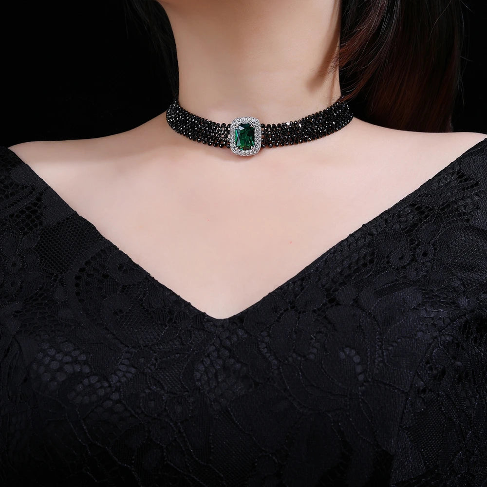 MUSHAN Jewelry Factory S925 Sterling Silver Black Spinel Woven Multi Layer Necklace European and American Jewelry for Women