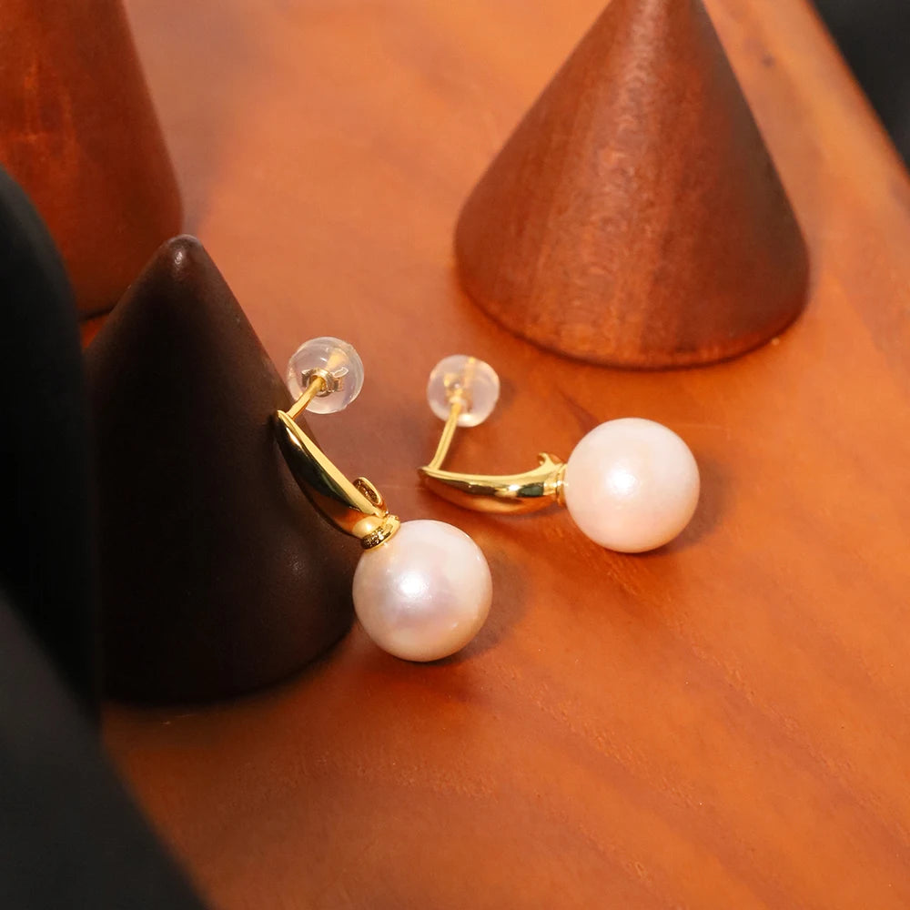 Natural Freshwater Pearl Gold Pendant Earrings Korean Style Women Luxury Jewelry Fashion Ladies and Girls Gift GE1567