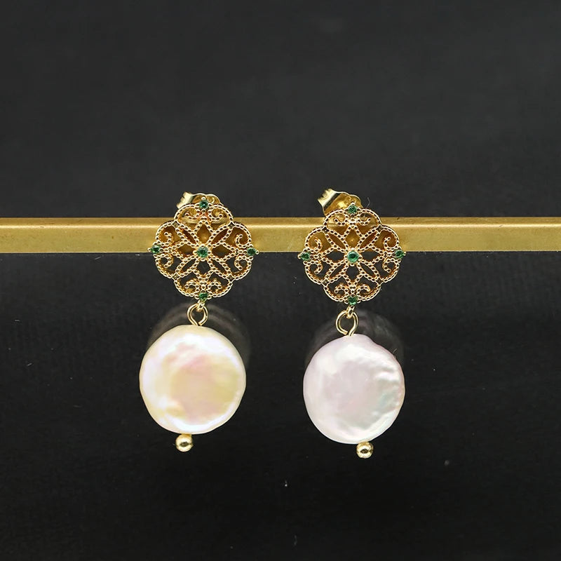 925 Silver High Sense Simple Pink Baroque Pearl Elegance Drop Earrings White Zircon for Women Fashion Wedding Jewelry