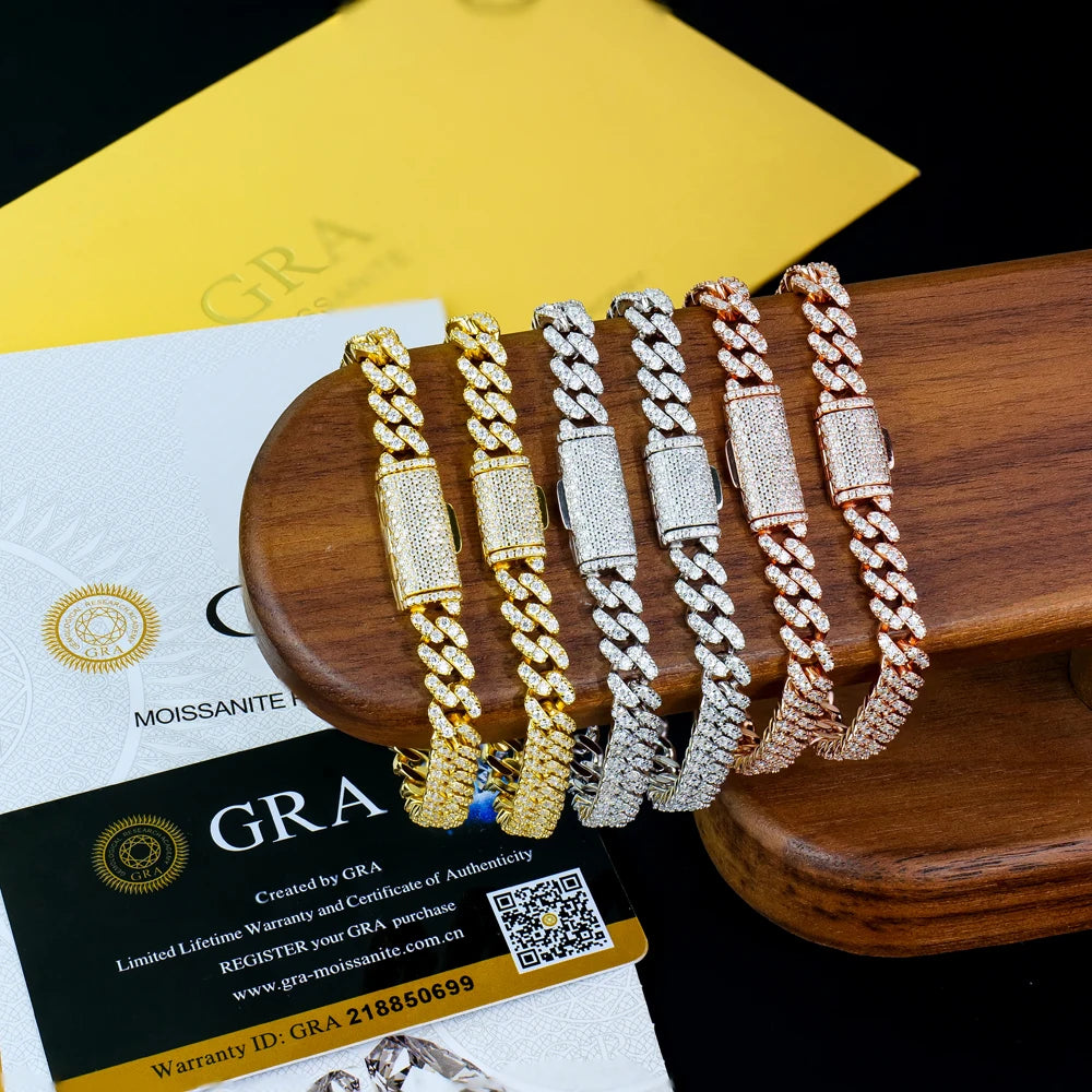 Gemfiori Mens Cuban Link Chain Bracelet 6mm Width S925 Silver Plated White /Yellow /Rose Gold Plated, Iced Out with Moissanite Stone EV