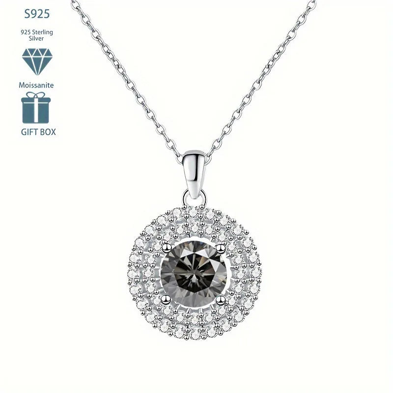 Dainty Double Halo Set Round Cut 1ct VVS GRA Colored Moissanite Jewelry Trendy 925 Sterling Silver Disc Pendant Necklace