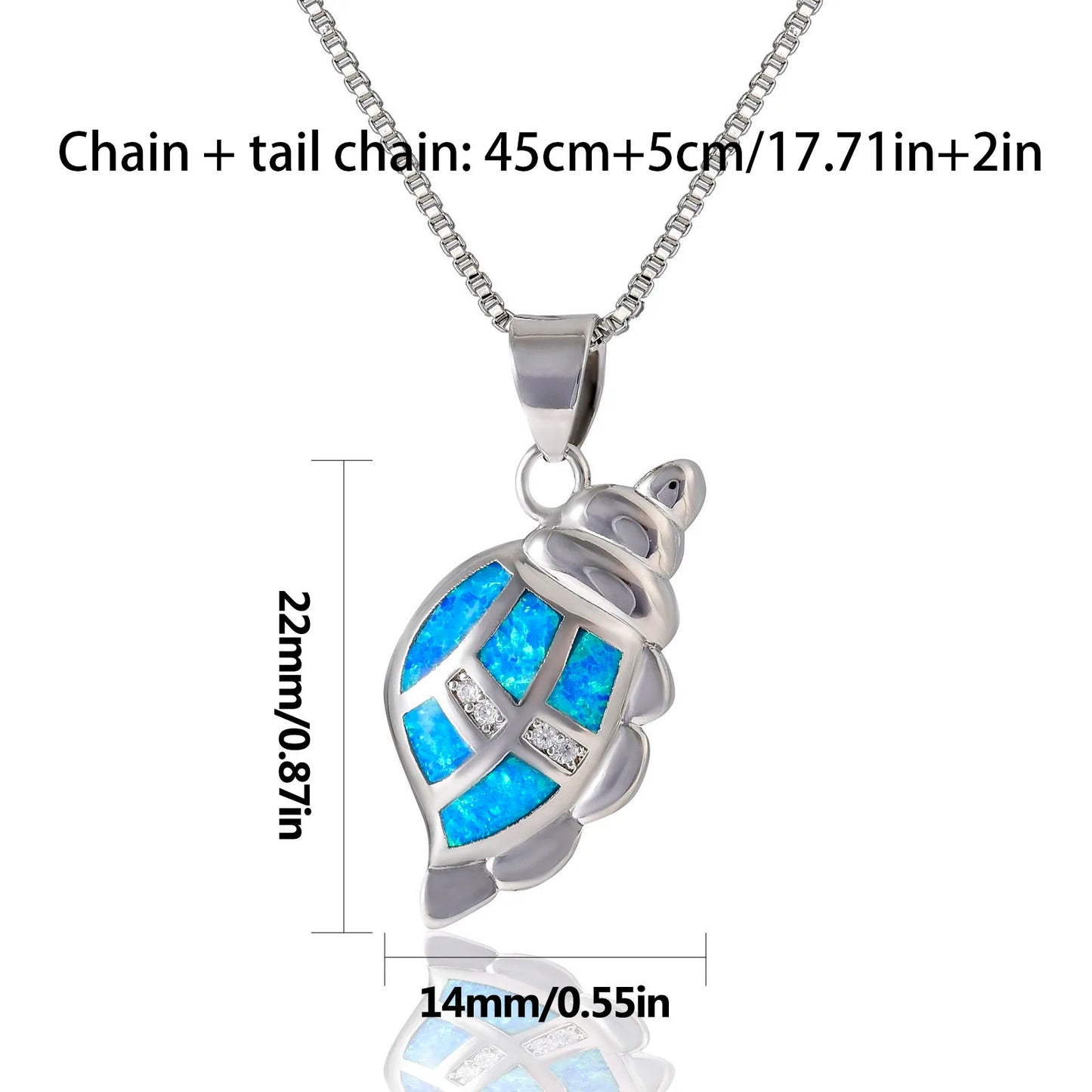 Aobao Opal Conch Pendant Necklace Silver Plated Copper Alloy Box Chain Women's Fashion Jewelry Gift
