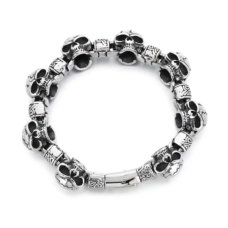 KALEN Men Punk Fine Jewelry Fashion Bracelets Stainless Steel Halloween Skull Links Bracelet Bangle