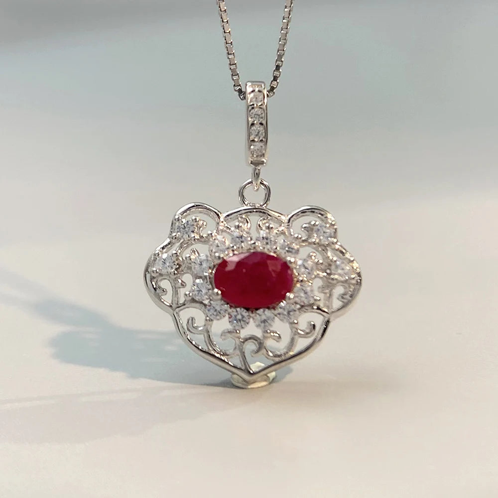 Gioiellieri 925 Silver Ruby Pendant with Natural Red Gemstone for Women July Birthstone Fine Jewelry Wedding Engagement Fashion Jewelry Gift