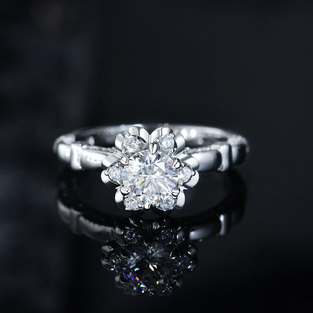 MuShan Jewelry Factory 6mm Round White G 1 Carat High Carbon Diamond Ring High End Niche and Versatile for Women