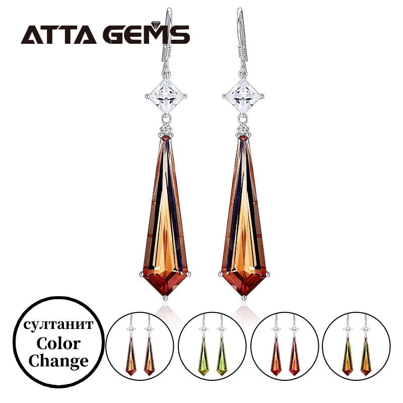 Color Change Zultanit Jewelry Sets 925 Sterling Silver Created Diaspore Pendant Earring Gemstone Jewelry for Women's Luxury