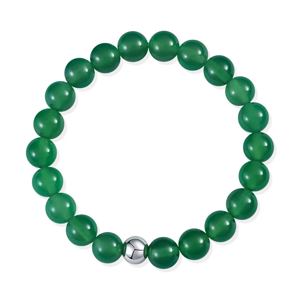 MUSHAN Jewelry Factory 2026 New Model 925 Silver 8mm Bracelet Inlaid With Round Straight Hole Green Jade Beads