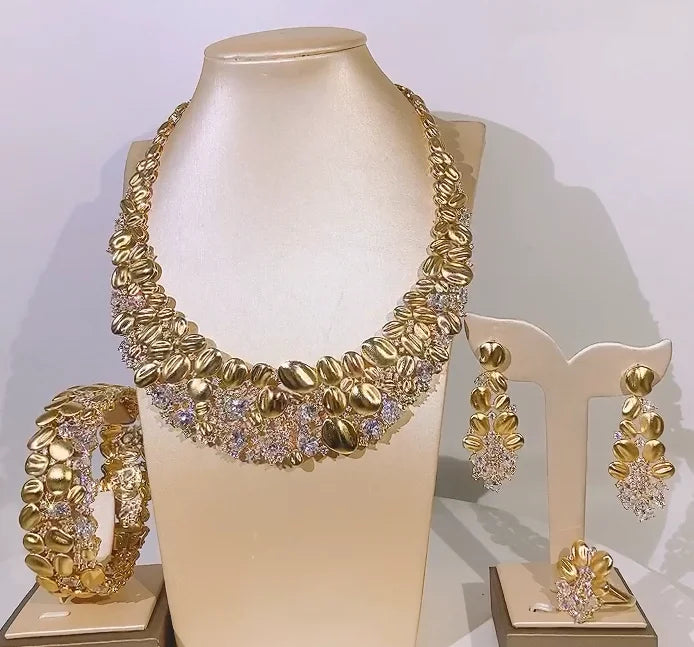 Zhuerrui Crystal Trendy Bangle Earrings Necklace Ring Women Jewelry Sets Nigerian Wedding Bridal Jewelry Sets HZ211204201