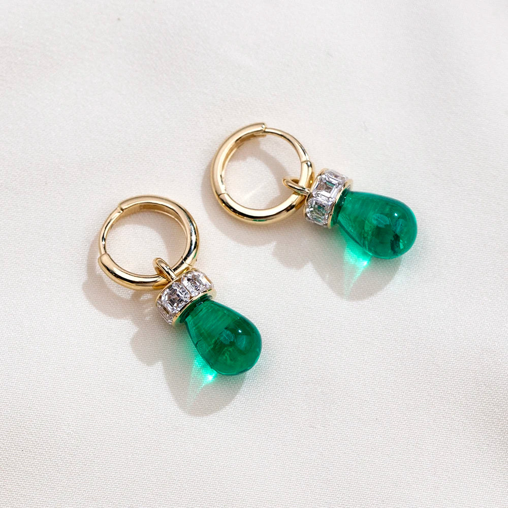 MSE-96414K Solid Gold Drop Huggie Earrings with Lab Created Diamond Accent Luxury Fine Jewelry for Unisex Gift