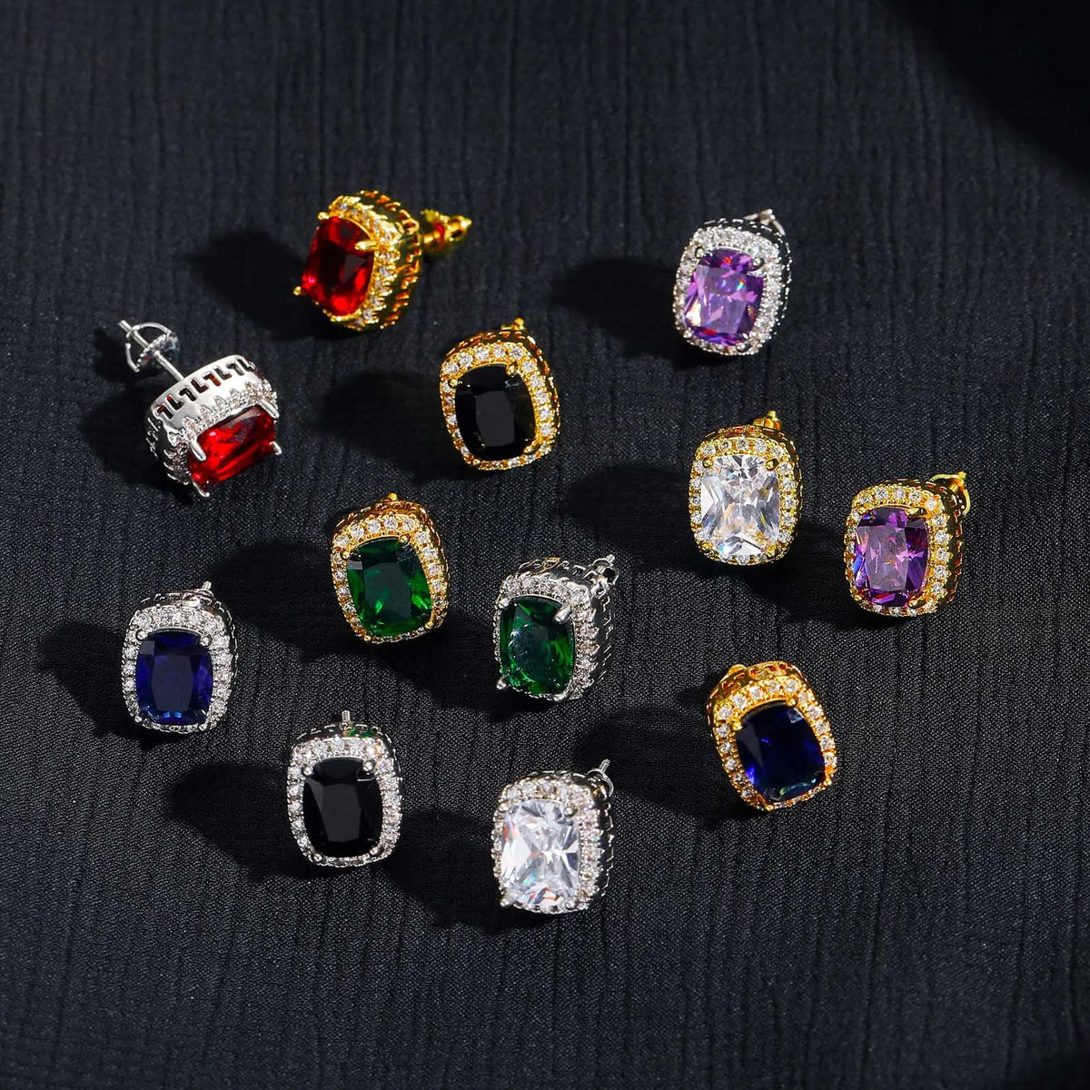 Fashion Trend Full of Gemstone Hip Hop Earrings Colorful Large Zircon Personalized Men's and Women's Earrings Party Ceremony