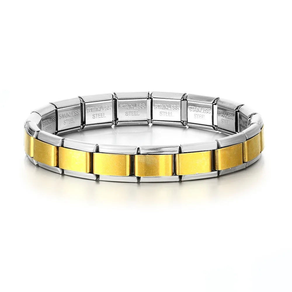 REBEL FASHIONISTA LAMOON Simple Colorful Width 9mm Elastic Link Chain Stainless Steel Bangle on Hand Jewelry DIY Making Italian Charm Bracelet