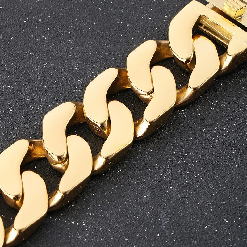 KALEN Bold Vintage Men Hip-Hop Stainless Steel Fashion Jewelry Bracelets Huge Cuban Link Chain Bracelet