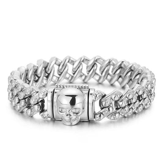 KALEN Punk Stainless Steel Mens Bracelets Skull Charm Link Bangle Bracelet