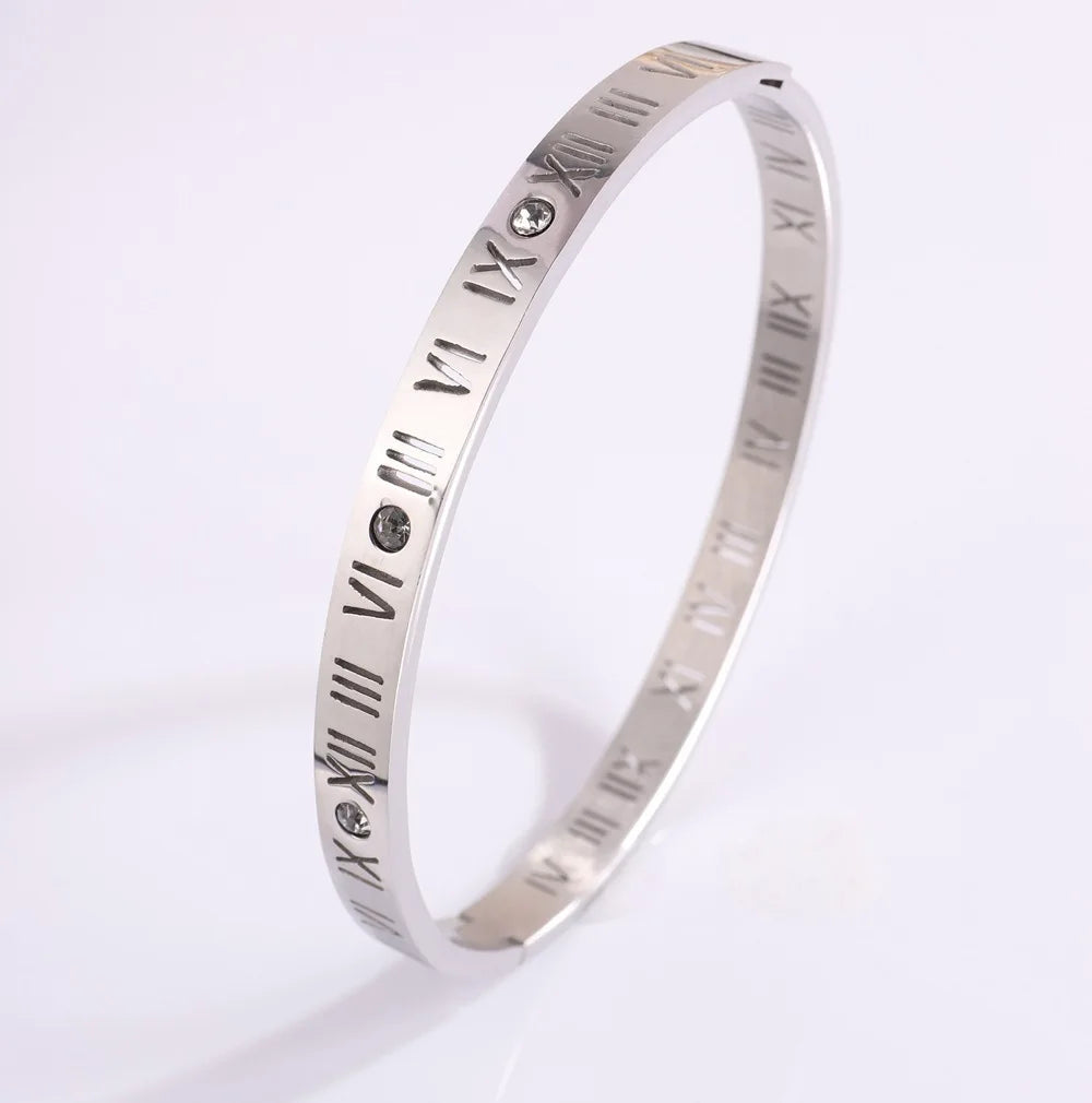 REBEL Stainless Inoxydable Stainless Steel 18K Gold Plated Roman Women Fashion Jewelry Bracelets Bangles