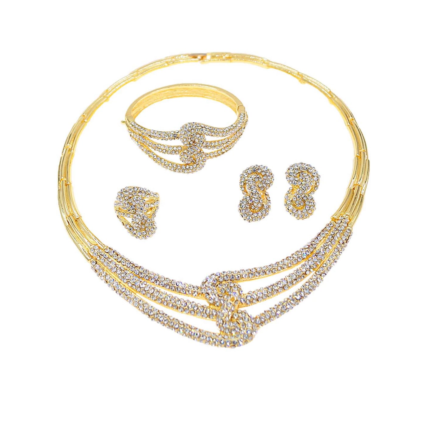 Zhuerrrui Fashion Diamond Set Jewelry Four Sets of New Gold Shiny Luxury High-grade Charm Earrings Ring Women's JewelryHA240501